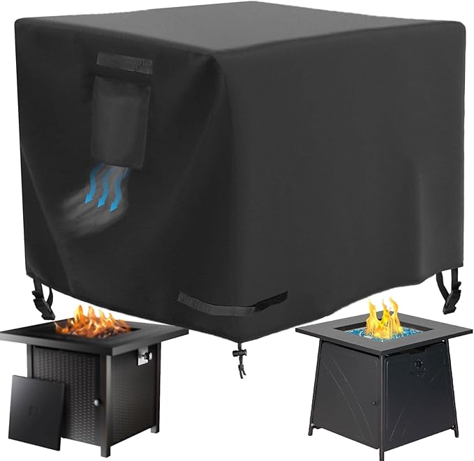 Square Gas Fire Pit Cover 30 x 30 x 25 Inch, Waterproof & 600D Heavy Duty Fire Table Cover, Compatible with Ciays, Xbeauty, BALI OUTDOORS and more 28x28, 30x30 Inch Patio Propane Firepits