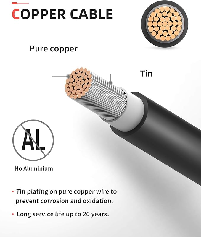 BougeRV 30 Feet 10AWG Solar Extension Cable with Female and Male Connector with Extra Pair of Connectors Solar Panel Adaptor Kit Tool (30FT Red + 30FT Black)