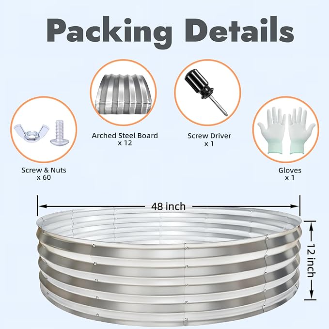 48 Inch Round Galvanized Fire Pit Ring, Durable Steel Bonfire Ring for Backyard, Patio & Camping, Weatherproof & Quick Setup (4×4×1 FT)