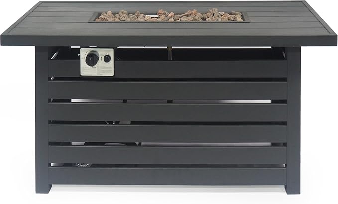 Merax 30,000 BTU Rectangular Iron Fire Pit with Hidden Propane Tank Cover, 47.25" L Outdoor Gas Firepit for Patio & Backyard, Black