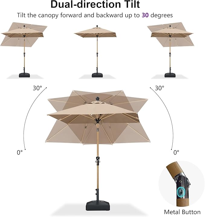 PURPLE LEAF 6.5' x 6.5' Patio Umbrella with Base Square Outdoor Table Umbrella Market Umbrella with Push Button Tilt & Crank and 8 Ribs Aluminum Outdoor Umbrella for Pool Backyard Beach, Taupe