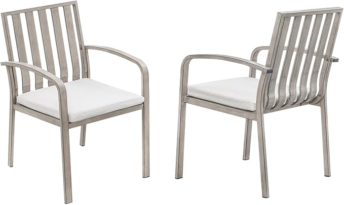 SEEHILL Patio Dining Chairs Set of 2, Aluminum Outdoor Dining Chairs with Thick Cushions, Deep Seating Outdoor Patio Chairs for Table, Sturdy Patio Furniture for Deck, Balcony, Garden, Limed Oak