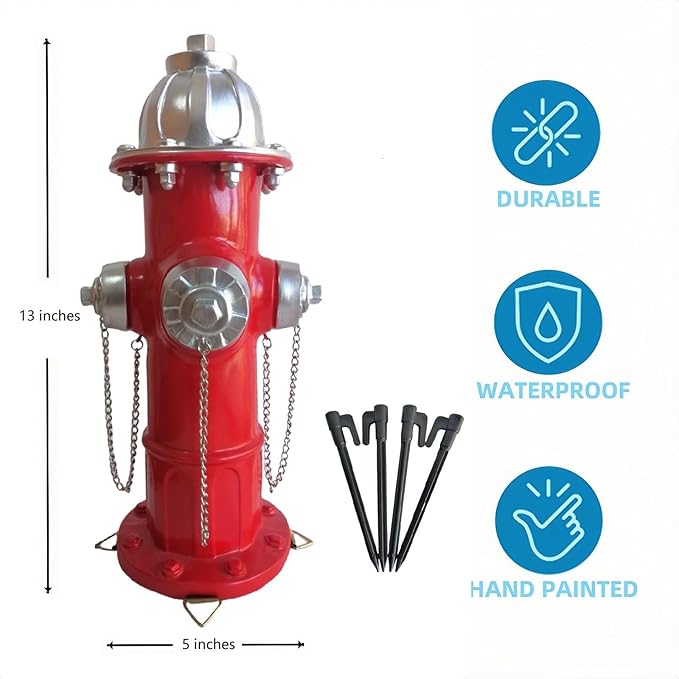 SHGYIBRISK Fire Hydrant for Dogs to Pee On: Dog Fire Hydrant Pee Post Outdoor - 13" Training Post Statue for Yard Garden (Red-Silver)