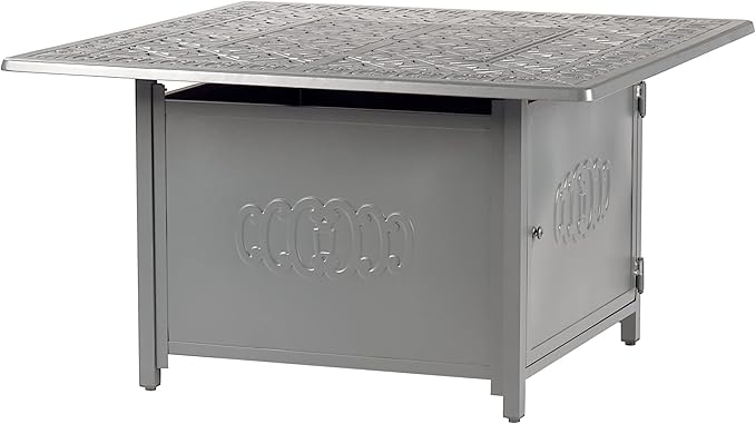 Square 42 in. x 42 in. Aluminum Propane Fire Pit Table with Glass Beads, Two Covers, Lid, 57,000 BTUs in White Finish