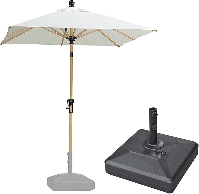 PURPLE LEAF 6' x 6' Square Outdoor Umbrella with Base Outdoor Table Umbrella Aluminum Patio Umbrella with Push Button Tilt & Crank and 8 Ribs Market Umbrella for Pool Backyard Beach, Cream
