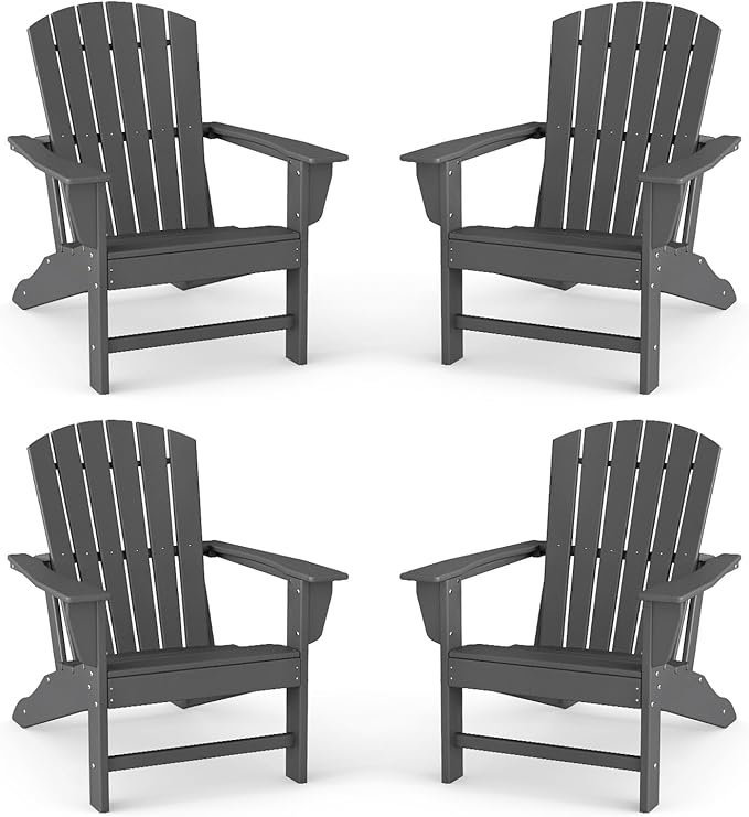 BRIOPAWS Adirondack-Chairs-Set of 4 | Fire Pit Chair | Oversized | HDPE Plastic | Weather Resistant | for Deck Outdoor Poolside Campfire | Grey