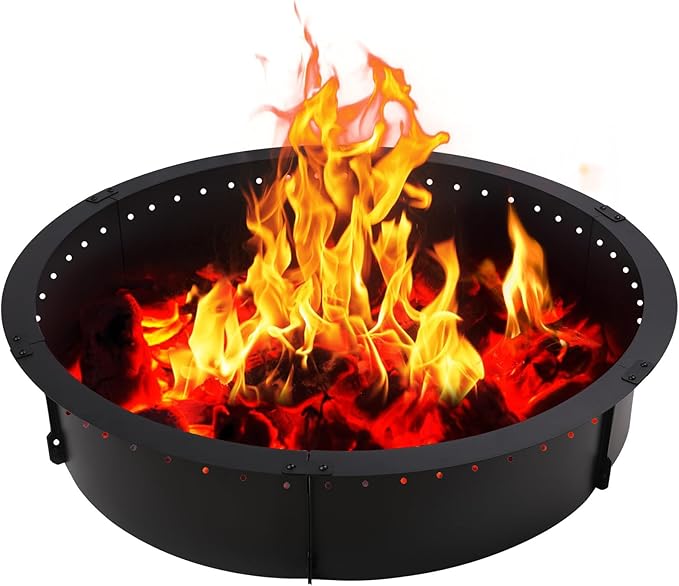 52 inch Fire Pit Ring,Large Round Insert Firepit for Outdoor Fire Liner smokeless fire Pit Metal Campfire Ring 52-Inch Outer/48-Inch Inner Diameter Above or In-Ground, Black