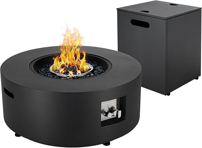 TLGREEN 30in Propane Fire Pit Table Set,2 in 1 Round Patio Table,50,000 BTU,Rain Cover,Outdoor Gas Firepit,304 Stainless Burner,Adjustable Legs, Blue Glass for Backyard, Garden,Pool,Balcony,Dark Gray