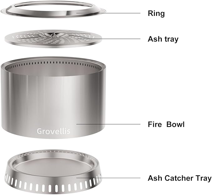 27 inch Smokeless Fire Pit with Waterproof Cover, Stainless Steel Outdoor Smokeless Firepit, Wood Burning Fire Pits for Camping, Bonfire,Low Smoke Firepit for Outside