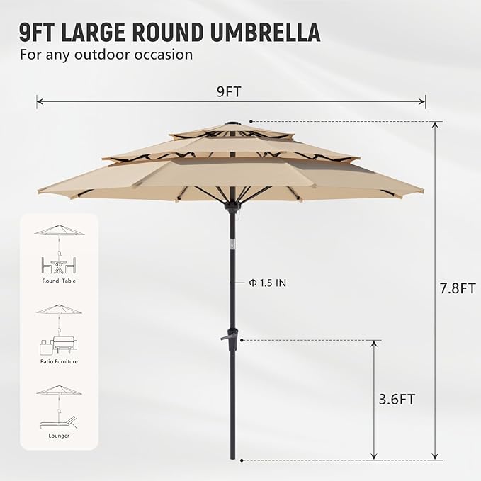 Patio Umbrellas, Pool Umbrella, Outdoor Umbrella with Push Button Tilt/Crank, Deck Umbrellas, Market Umbrela Table for Backyard, Deck, Garden, Pool