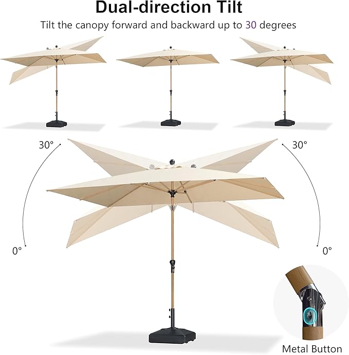 PURPLE LEAF 6.5' x 10' Outdoor Umbrella with Base Patio Umbrella Rectangular Outdoor Table Umbrella with Push Button Tilt & Crank and 8 Ribs Aluminum Market Umbrella for Backyard Deck, Beige