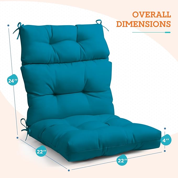 EAGLE PEAK Tufted Outdoor/Indoor High Back Patio Chair Cushions, Set of 2, 46'' x 22'', Peacock Blue