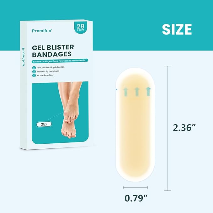 Blister Bandages - 28 ct Hydrocolloid Cushions for Foot, Toe, Heel - Water Resistant Gel Pads for Prevention & Recovery, Bunion Pack