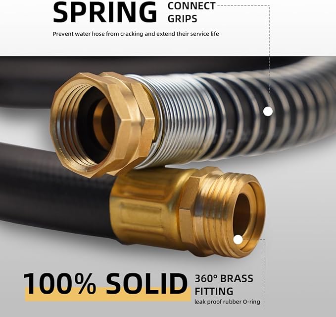WiseFlow Garden Hose 50FT x 3/4", Heavy Duty Rubber Hose, Water Hose with Five Layered Braiding, Male Female Fittings, 1000PSI Burst, 300PSI Working (Black)