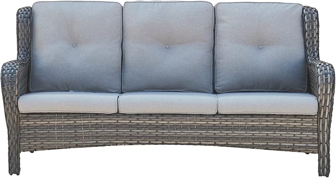 HUMMUH 3 Piece Patio Furniture Set All Weather Wicker Outdoor Sectional Sofa Manual Weaving Rattan High Curved Back Patio Couch with Ottomans