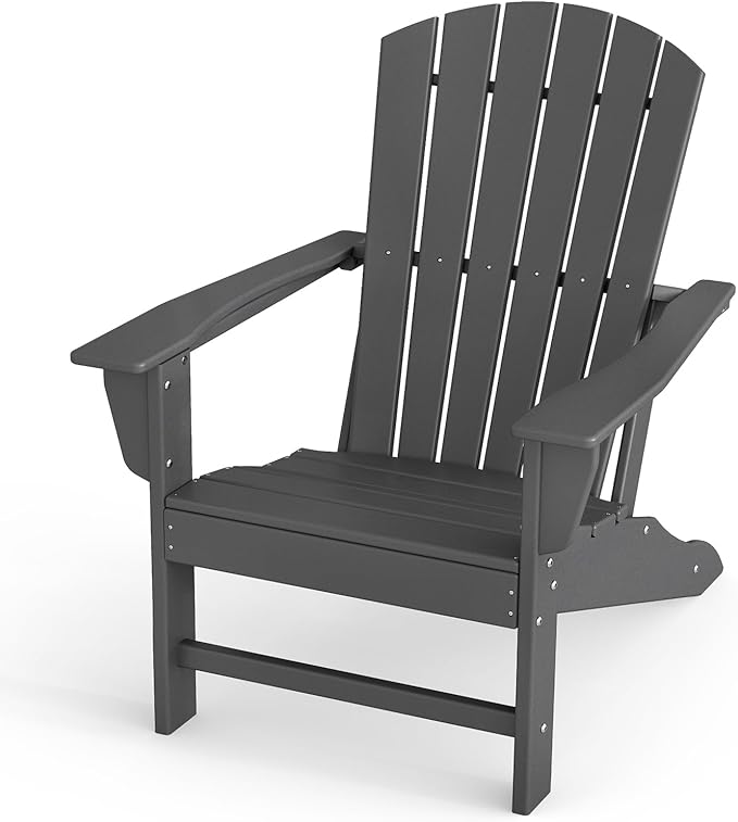BRIOPAWS Adirondack-Chair | Fire Pit Chair | Oversized | HDPE Plastic | Weather Resistant | for Deck Outdoor Poolside Campfire | Grey