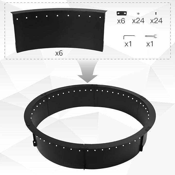 45 inch Fire Pit Ring,Large Round Firepit for Outdoor Fire Liner Wood Burning Heavy Duty Metal Campfire Ring Above or In-Ground, Black 45-Inch Outer/40-Inch Inner Diameter