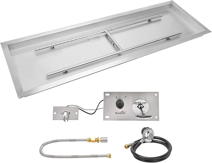 Stanbroil 30 x 10 Inch Rectangular Drop-in Gas Fire Pit Burner Kits with All Accessories Required for DIY Fire Pit, 304 SS, Propane Gas Version