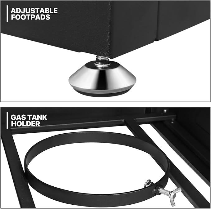MoNiBloom 28 in Square Propane Fire Pits Table, 50000 BTU Outside Dinning Propane Outdoor Fire Pit Table Top with Lid, for Patio Deck Garden Backyard,Black