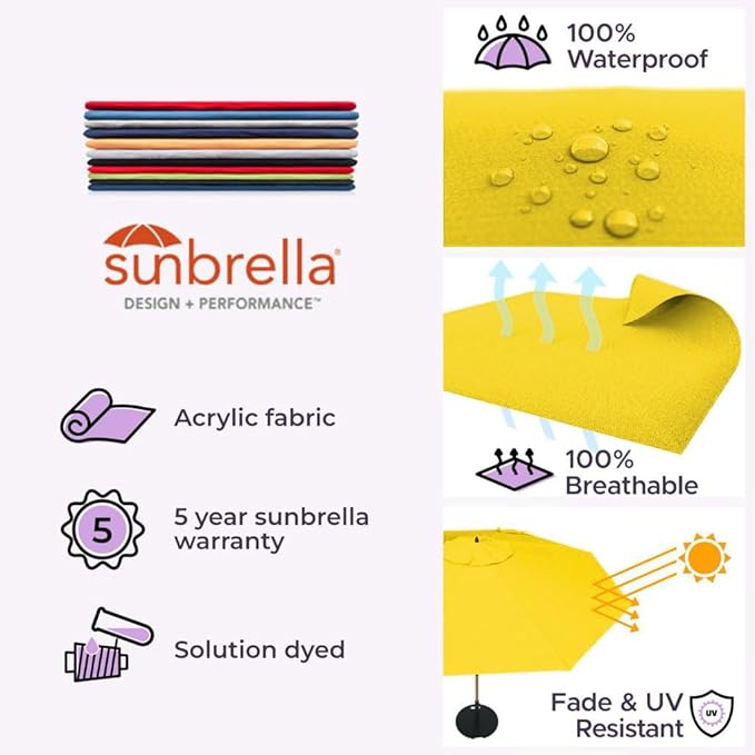 Midtown Umbrellas Push Pop Sunbrella Umbrella 9 Feet Outdoor Umbrella in Yellow Fabric - Patio Umbrella, Backyard Umbrella, Garden Umbrella, Picnic Table Umbrella & Pool Umbrella - Black Pole