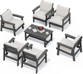 SERWALL HDPE Outdoor Furniture Set, 7 Piece All Weather Wood-Like Outdoor Sofa Sectional Couch, Grey Patio Furniture Set with Khaki Cushions