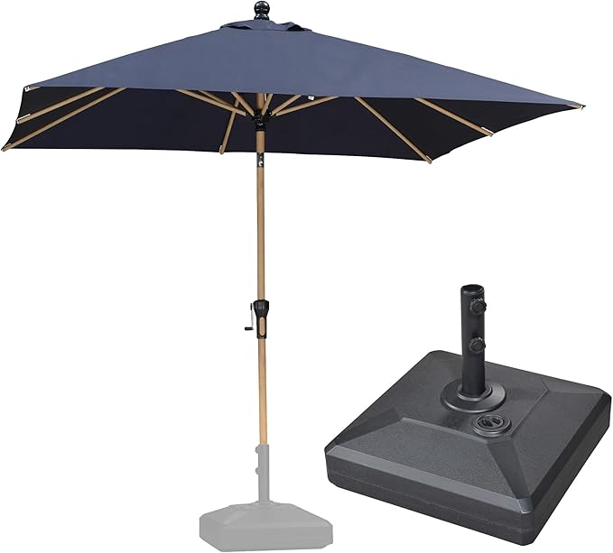 PURPLE LEAF 8' x 8' Square Outdoor Table Umbrella with Base Patio Umbrella Aluminum Market Umbrella with Push Button Tilt & Crank and 8 Ribs Outdoor Umbrella for Pool Backyard Beach, Navy Blue