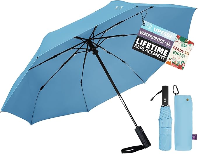 UV Travel Umbrella for Sun Protection & Rain, Compact Windproof Folding, Refined craftsmanship, Auto Open/Close, 43" Canopy with color coating, UPF 100+ UV Blocking, TSA Approved