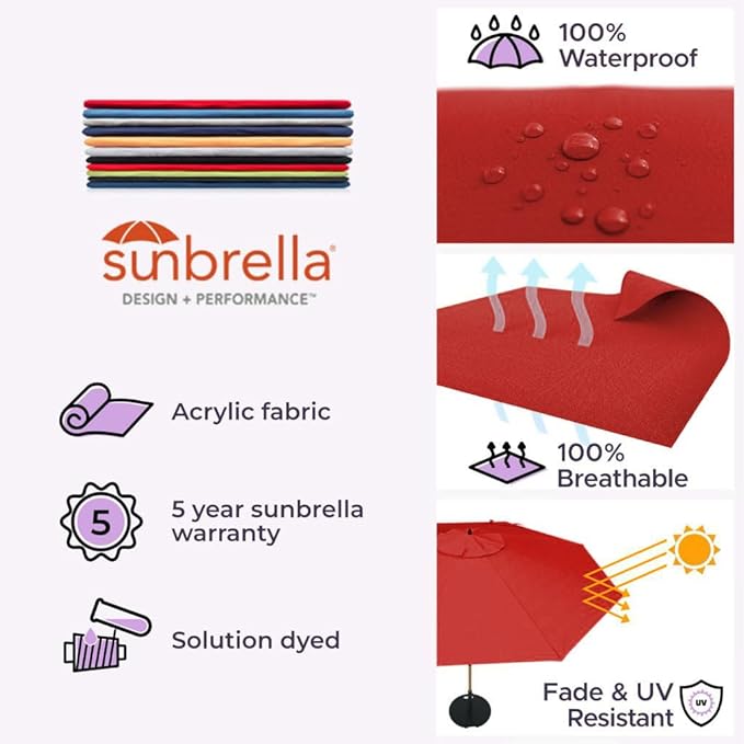 Midtown Umbrellas Push Pop Sunbrella Umbrella 9 Feet Outdoor Umbrella in Red Fabric - Patio Umbrella, Backyard Umbrella, Garden Umbrella, Picnic Table Umbrella & Pool Umbrella - Black Pole