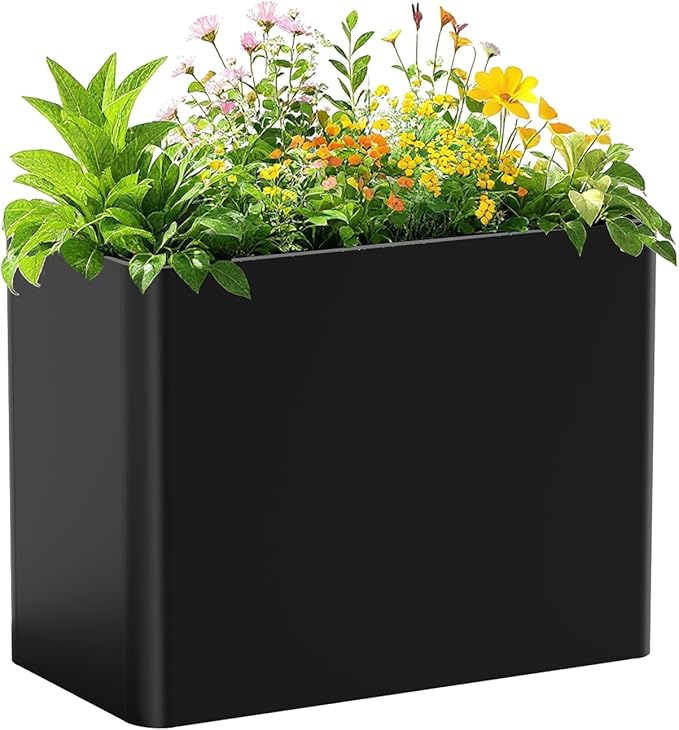 Metal Tall Rectangular Planter Box 36" L x 15" W x 24" H,Large Tall Black Planters for Outdoor Plants with Removable Insert Shelf for Porch, Garden, Patio, Yard