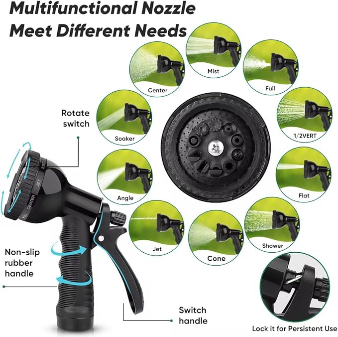 Garden Hose 100ft, Heavy Duty Stainless Steel Water Hose with 10 Functional Nozzles, No Kink, Lightweight and Flexible, Easy to Use and Store, Strong and Sturdy, Suitable for Yard and Lawn1