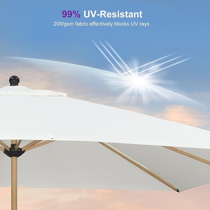 PURPLE LEAF 9' x 11.5' Patio Umbrella with Base Outdoor Umbrella Market Umbrella with Crank & 8 Ribs Aluminum Rectangular Table Umbrella Outdoor Patio for Backyard, Cream