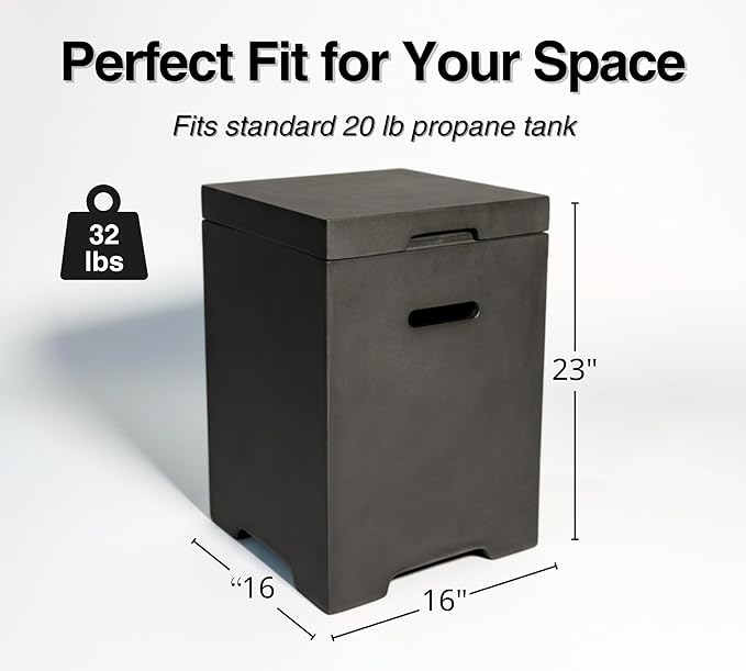 21-Inch Outdoor Propane Tank Cover, Small Side Table,Square Weatherproof Gas Tank Cover for Outdoor Fire Pit Table and Grill, Store 20lb Propane Gas Tank,Removable Lid,Dark Grey