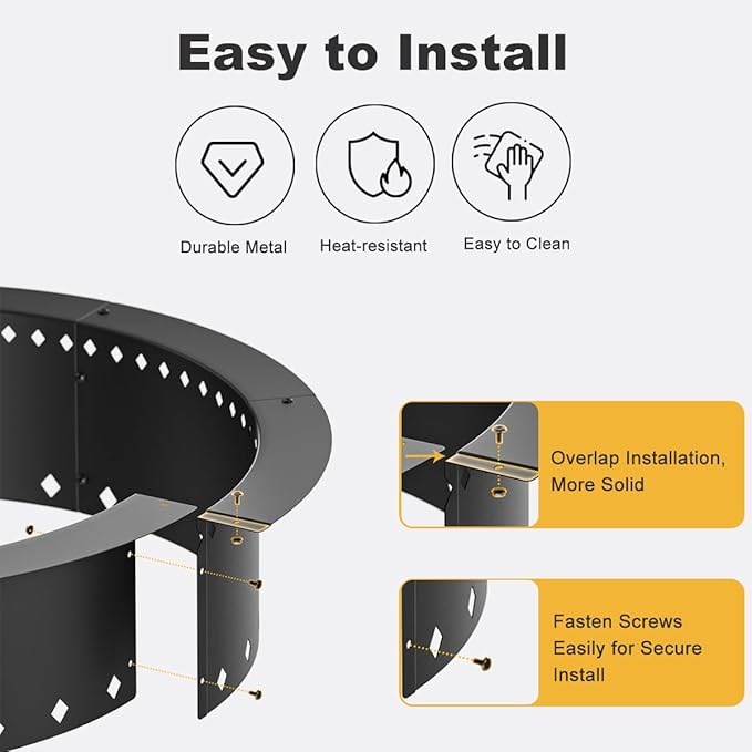 FANHAO Outdoor Fire Pit Ring, 36-Inch Outer/30-Inch Inner Fire Ring Smokeless, Wood Burning Fire Pit Ring Duty Solid Metal Steel Liner DIY Campfire Ring Above or In-Ground, Camping Patio Backyard