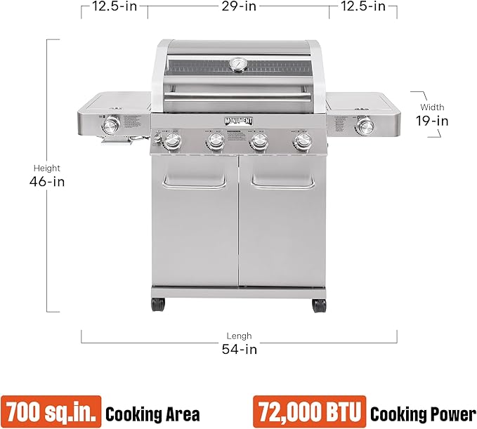 Monument Grills Larger 4-Burner Propane Gas Grills Stainless Steel Cabinet Style with Infrared Side Sear Burners & Side Burners with Smoke Box(2 items)