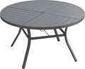 VICLLAX Round Patio Dining Table, 6 Person Metal Outdoor Dining Table with Umbrella Hole and Storage Shelf for Garden Lawn Deck, 50" Dark Grey