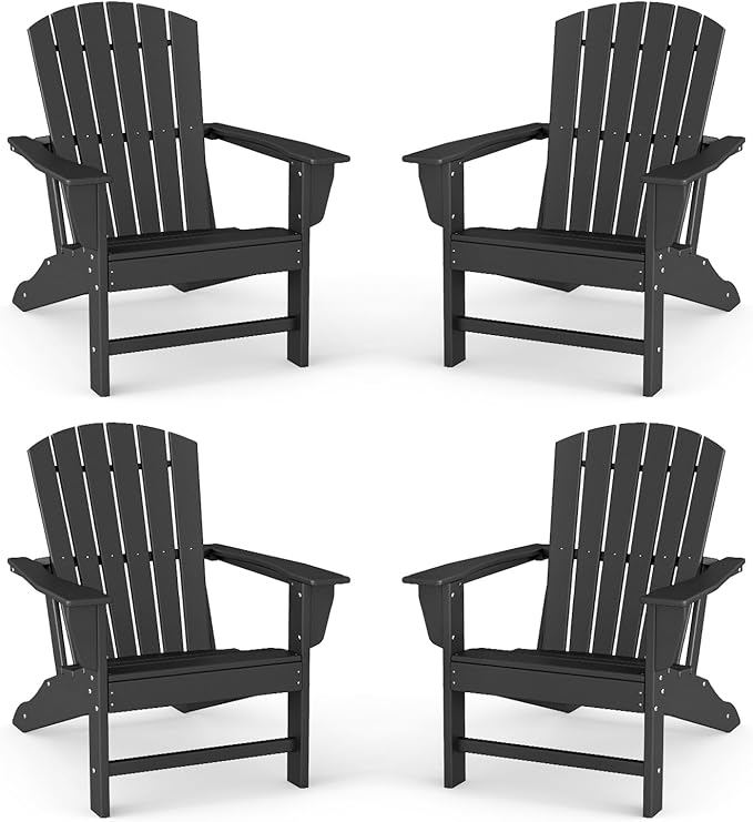 BRIOPAWS Adirondack-Chairs-Set of 4 | Black | Fire Pit Chair | Oversized | HDPE Plastic | All Weather | for Deck Outdoor Poolside Campfire