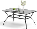 Outdoor Patio Dining Table for 6, 60" x 37" Rectangular Metal Patio Dining Table with Umbrella Hole for Garden, All Weather Wrought Iron Black Outdoor Table Backyard and Porch, Black