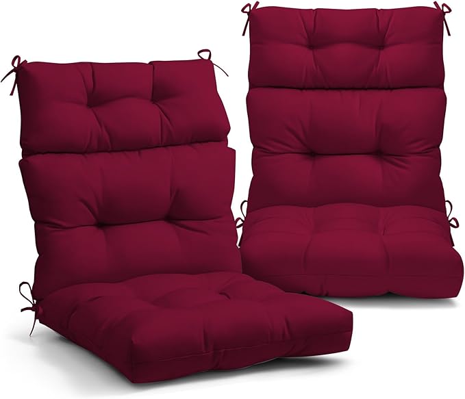 EAGLE PEAK Tufted Outdoor/Indoor High Back Patio Chair Cushions, Set of 2, 46'' x 22'', Red Purple