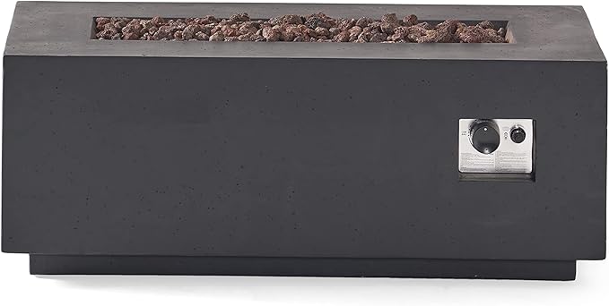Outdoor Propane Fire Pit Table for Outside Patio, 40 Inch Concrete Fire Pit Table, Rectangle Gas Fire Pit for Garden, Pool, Backyard, 40,000 BTU, Free Lava Rocks, Dark Gray