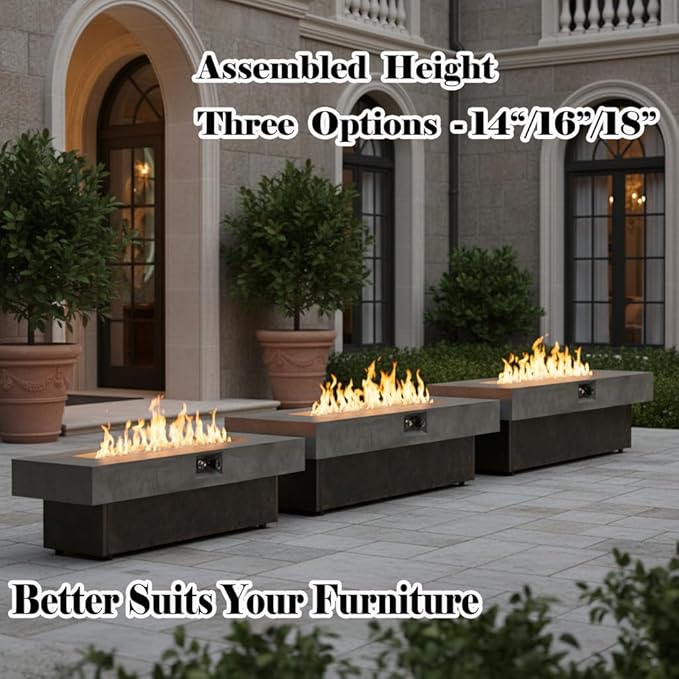 Outdoor Fire Pit Table Propane Gas Fire pits Outdoor Fireplaces 54'' Rectangular Firepit Table, 50,000 BTU Fire Table for Patio Set, Three Options of Assembled Hight Grey.