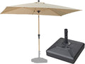PURPLE LEAF 6.5' x 10' Outdoor Umbrella with Base Patio Umbrella Rectangular Outdoor Table Umbrella with Push Button Tilt & Crank and 8 Ribs Aluminum Market Umbrella for Backyard Deck, Beige