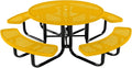 COATEDOUTDOORFURNITURE Heavy-Duty Portable Outdoor Kids Table with Umbrella Hole, Punched Steel Kids Picnic Table, Commercial-Grade, Made in America (46 in, Round, Childrens, Textured Yellow)