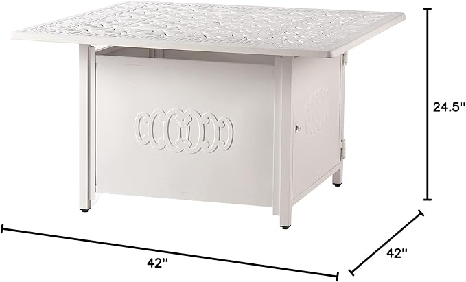 Square 42 in. x 42 in. Aluminum Propane Fire Pit Table with Glass Beads, Two Covers, Lid, 57,000 BTUs in Grey Finish