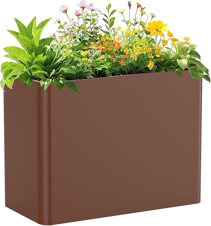 Metal Rectangular Planter Box 36" L x 15" W x 24" H, Large Planters for Outdoor Plants, Rectangular Tall Planters for Outdoor Plants with Drainage Holes