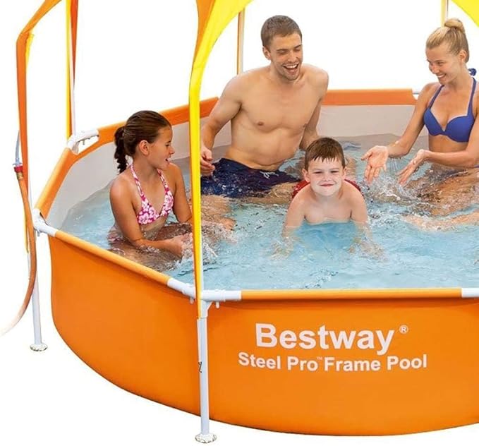 Bestway 56543E Splash in Shade 8 Foot x 20 Inch Outdoor Family Kids Spray Play Swimming Pool and Canopy with Water Sprayer, 2 Pack