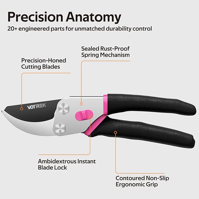 Bypass Pruning Shears for Gardening, 8.5" Professional Hand Pruners, Garden Clippers Heavy Duty Pruning Scissors for Trimming Plant Flower Branch, 【SK5 Steel Blade】【Ergonomic】【Built-in Spring】