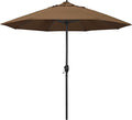 California Umbrella 9' Rd Aluminum Patio Umbrella, Crank Lift, Auto Tilt, Black Finish, Sunbrella Teak