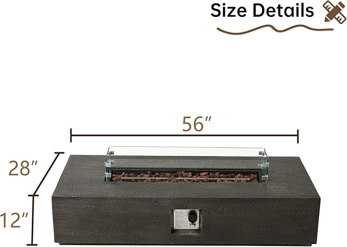 SUNBURY Outdoor Travertine Fire Pit Table, Propane Gas Fire Pit, 56 x 28 Inch Rectangle Outdoor Firepit Table, 50000 BTU Fire Table for Patio Set, Gray