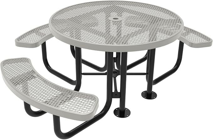 COATEDOUTDOORFURNITURE TRD3-GRY Heavy Duty Round Portable Picnic Table 3 Seat Handicap Accessible, 46", Grey, Made in America