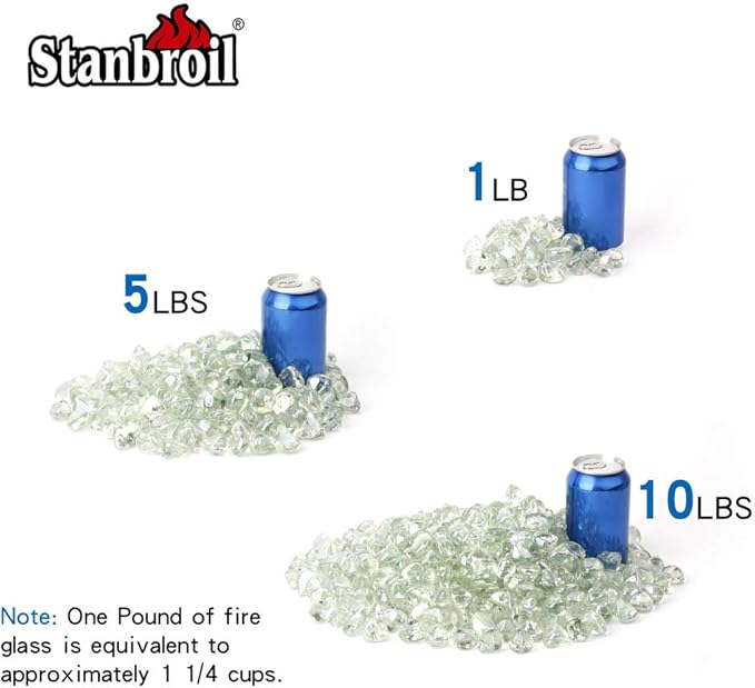 Stanbroil 10-Pound Fire Glass Diamonds - 1/2 inch Luster Fire Glass for Fireplace Fire Pit and Landscaping, Crystal Ice Luster